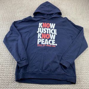 Know Justice Know Peace Sweater Men Extra Large XL Navy Blue Pullover Sweatshirt